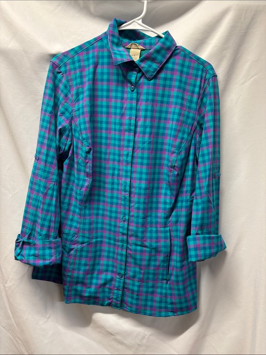 Duluth Trading Co Tops - Duluth Trading Co Plaid Button-Down Shirt in Teal and Purple